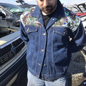 💎Gorgeous Vintage Unisex Shiny Bead DenimJacket💎